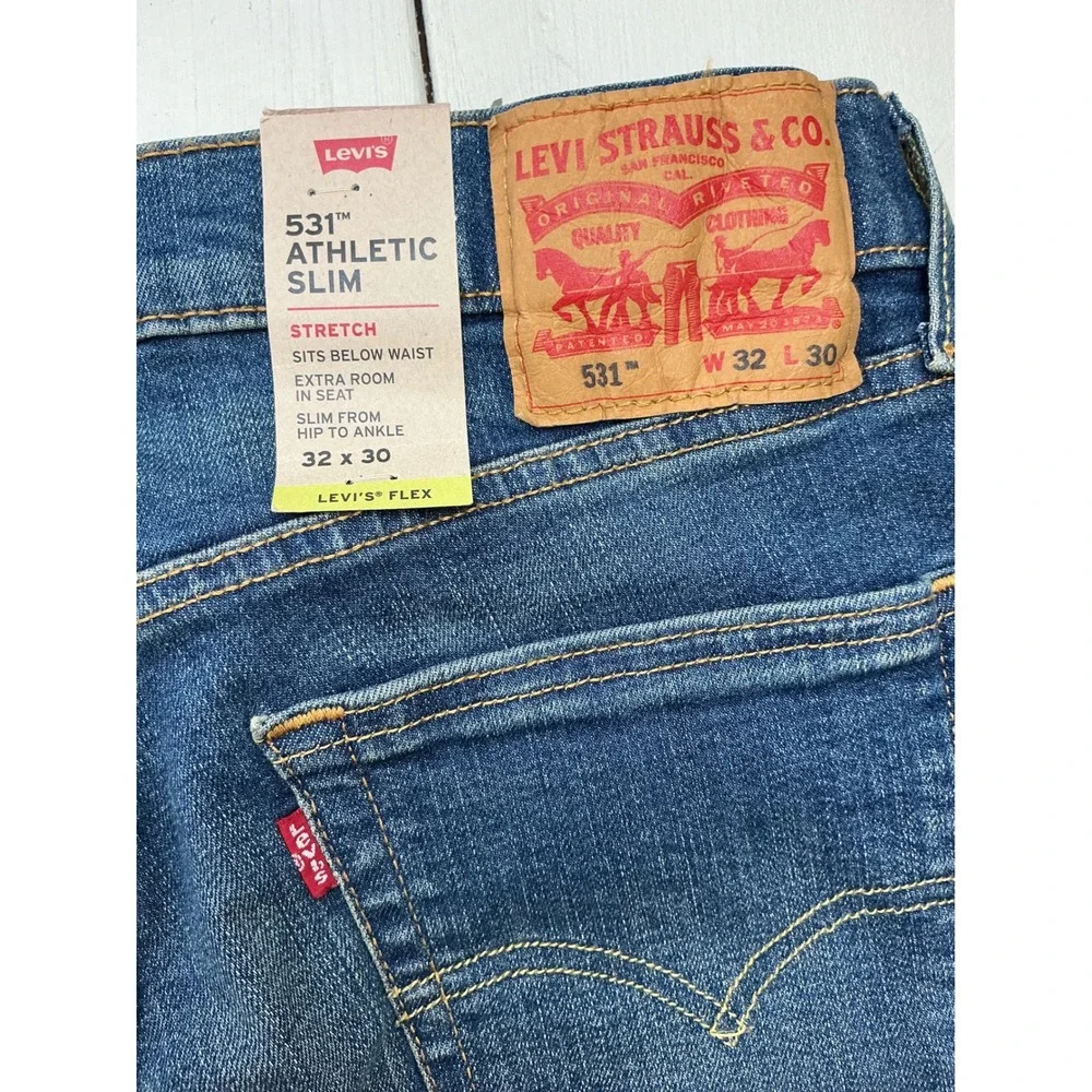 Levis 531 Athletic Slim Mens Jeans 32x30 Medium Wash Stretch Denim 531-0007
